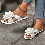 Purpdrank Lightweight Casual Summer Flower Decor Slide Sandals - Women's Open Toe Flat Shoes