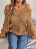 Eyelet Embroidered Off Shoulder Sweater, Casual Long Sleeve Sweater For Fall & Winter, Women's Clothing