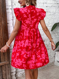 Floral Print V Neck Dress, Elegant Flutter Sleeve Ruffle Hem Dress For Spring & Summer, Women's Clothing