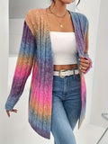 Purpdrank Long Sleeve Ombre Gradient Color Block Cardigan - Soft Micro Elasticity, Loose Fit, V-Neck, Raglan Sleeve, Placket Front - Perfect for Fall and Winter Seasons