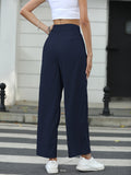 High Waist Solid Pleated Straight Leg Pants - Chic Casual Style for Women - Comfort Fit, Fashion-forward Wardrobe Essential