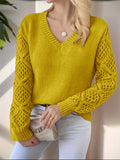 Elegant Hollow-Out Knit Pullover Sweater - 100% Acrylic Middle-Eastern Style Crew Neck Solid Color All Season Top