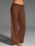 Versatile Spring-Fall Women's Wide-Leg Pants - Micro-Elastic, Solid Color, Easy-Care with Drawstring Waist