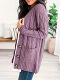 Purpdrank Cable Knit Button Front Cardigan, Casual Solid Long Sleeve Cardigan For Fall & Winter, Women's Clothing