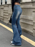 Elegant Washed Retro Flare Jeans – Slim Fit, High Stretch, All-Season Comfort & Easy Care