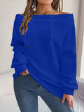 Purpdrank Solid Color Off-Shoulder Pullover Sweatshirt - 1pc Women's Casual Loose Fit - Polyester Knit Fabric with Slight Stretch, Drawstring Detail for Spring/Fall