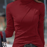 Purpdrank High Neck Slim Fit Polyester Turtleneck Top - Soft, Stretchy, and Breathable for All Seasons - Machine Washable, Casual Long Sleeve Shirt for Women