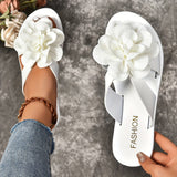 Purpdrank Lightweight Casual Summer Flower Decor Slide Sandals - Women's Open Toe Flat Shoes