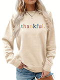 Purpdrank Thankful Print Pullover Sweatshirt, Casual Long Sleeve Crew Neck Sweatshirt For Fall & Winter, Women's Clothing