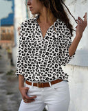 Purpdrank - Women's Blouse Shirt Leopard Floral Flower Long Sleeve Print Shirt Collar Tops Casual Basic Top Leopard White Yellow / Work-826