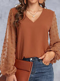 Purpdrank - V-Neck Paneled Casual Long-Sleeve Blouse