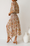 Purpdrank - Floral Shirred Waist Slit Midi Dress