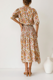 Purpdrank - Floral Shirred Waist Slit Midi Dress