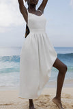 Purpdrank - Sexy Vacation Solid Bandage Backless V Neck Beach Dress Dresses