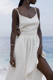 Purpdrank - Sexy Vacation Solid Bandage Backless V Neck Beach Dress Dresses