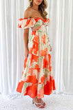 Purpdrank - Sweet Elegant Floral Hollowed Out Off the Shoulder Printed Dress Dresses