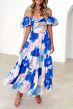 Purpdrank - Sweet Elegant Floral Hollowed Out Off the Shoulder Printed Dress Dresses