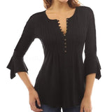 Purpdrank - Women Elegant Ruffles Tops Plus Size Flare Sleeve Solid Casual Loose Shirt Blouse