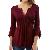 Purpdrank - Women Elegant Ruffles Tops Plus Size Flare Sleeve Solid Casual Loose Shirt Blouse