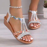 Purpdrank - Silver Casual Patchwork Rhinestone Fish Mouth Out Door Wedges Shoes (Heel Height 1.57in)