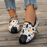 Purpdrank - Halloween Cream White Casual Patchwork Printing Round Comfortable Flats Shoes