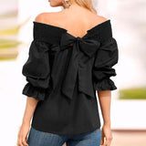 Purpdrank - Women Sexy Off Shoulder Strapless Bowknot Slash Neck Shirts Casual Loose Plus Size Blouse Tops