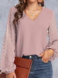 Purpdrank - V-Neck Paneled Casual Long-Sleeve Blouse