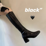 Purpdrank - Comemore Knee-length Boots Women Women's Rubber Shoes Sexy Square Heel Thigh High Heels Luxury Winter Heeled Booties Black