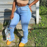 Purpdrank - Spring Outfits Stacked Hole Casual Jeans Woman Fashion High Waist Denim Pencil Pant Streetwear Clothes Femme Bottoms Lady Trousers