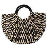 Purpdrank - Women Handbag Rattan Wicker Straw Woven Half-round Bag Large Capacity Female Casual Travel Tote Fashion Bolsos