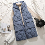 Purpdrank - Autumn winter new long paragraph over the knee hooded cotton vest female Slim sleeveless down womens vests winter waistcoat