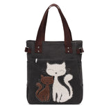 Purpdrank - Lovely Cute Cat Canvas Handbag for Girls Ladies Large Capacity Casual Bag Women Portable Solid Zipper Shoulder Bag Bolsos Mujer