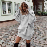 Purpdrank - Oversized Hoodie Women Loose Long Sleeved Hooded Sweatshirts Casual Solid Long Sweatshirts Dress Autumn Winter Sudaderas Mujer