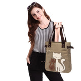 Purpdrank - Lovely Cute Cat Canvas Handbag for Girls Ladies Large Capacity Casual Bag Women Portable Solid Zipper Shoulder Bag Bolsos Mujer