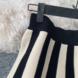 Purpdrank - Women's Knit Skirt Striped Color Blocked Autumn High Waist elastic A-line Big Swing Skirts Japan Harajuku Female Falda