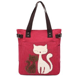 Purpdrank - Lovely Cute Cat Canvas Handbag for Girls Ladies Large Capacity Casual Bag Women Portable Solid Zipper Shoulder Bag Bolsos Mujer