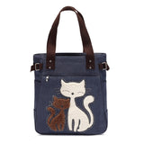 Purpdrank - Lovely Cute Cat Canvas Handbag for Girls Ladies Large Capacity Casual Bag Women Portable Solid Zipper Shoulder Bag Bolsos Mujer