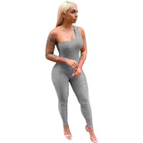 Purpdrank - Sexy One Shoulder Long Jumpsuit Women Sleeveless Casual Rompers Summer Spring Solid One Piece Outfit Bodycon Jumpsuit