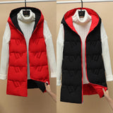 Purpdrank - Autumn Winter Two Sides Wear Long Vest Warm Hooded Waistcoat Women Coat Thicken Cotton Padded Female Sleeveless Jacket New