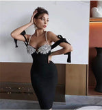 Purpdrank - Black Diamonds Women Bandage Dress Off Shoulder Strapless Strap Bodycon Female Evening Party Club Sexy Dresses Summer