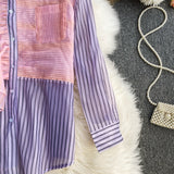 Purpdrank - 2023 Spring Summer New Fashion Striped Shirt Women's Ruffled Loose Thin Long Sleeve Shirt Tops  Blouse