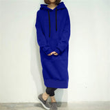 Purpdrank - Women Loose Long Hoodie Casual Solid Color Hooded Sweatshirts Student's Autumn Winter Baggy Pullover Oversized Sweatshirt Dress