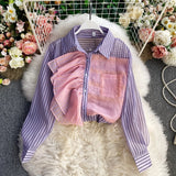 Purpdrank - 2023 Spring Summer New Fashion Striped Shirt Women's Ruffled Loose Thin Long Sleeve Shirt Tops  Blouse