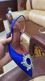 Purpdrank - Big Size 41 42 Blue Women Pumps Silk Satin Pointy Toe Rhinestone Crystal High Heels Shoes Slip On Women Wedding Pumps Sandal