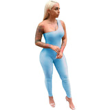 Purpdrank - Sexy One Shoulder Long Jumpsuit Women Sleeveless Casual Rompers Summer Spring Solid One Piece Outfit Bodycon Jumpsuit