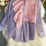 Purpdrank - 2023 Spring Summer New Fashion Striped Shirt Women's Ruffled Loose Thin Long Sleeve Shirt Tops  Blouse