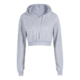 Purpdrank - Fashion Women Sweatershirts Feme Long Sleeve Pullover Solid Crop Hoodies Sport Pullover Tops Casual Jumper Coat Hoodies