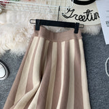 Purpdrank - Women's Knit Skirt Striped Color Blocked Autumn High Waist elastic A-line Big Swing Skirts Japan Harajuku Female Falda