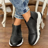 Purpdrank - Women Leather Boots Round Toe Side Zipper White Bottom Ladies Platform Shoes Solid Color Daily Walking Female Ankle booties