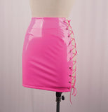 Purpdrank - Sexy Club Female Mini Pencil Skirt Women High Waist Lace Up Neon Green Orange Solid Bodycon Hollow Out Bandage Skirts